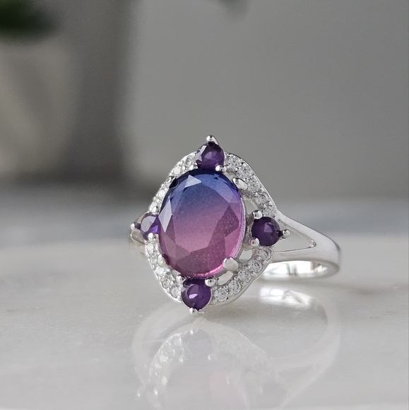 Pink & Purple Oval Gemstone Ring, real 925 Sterling Silver Charmed Aroma - Picture 3 of 5